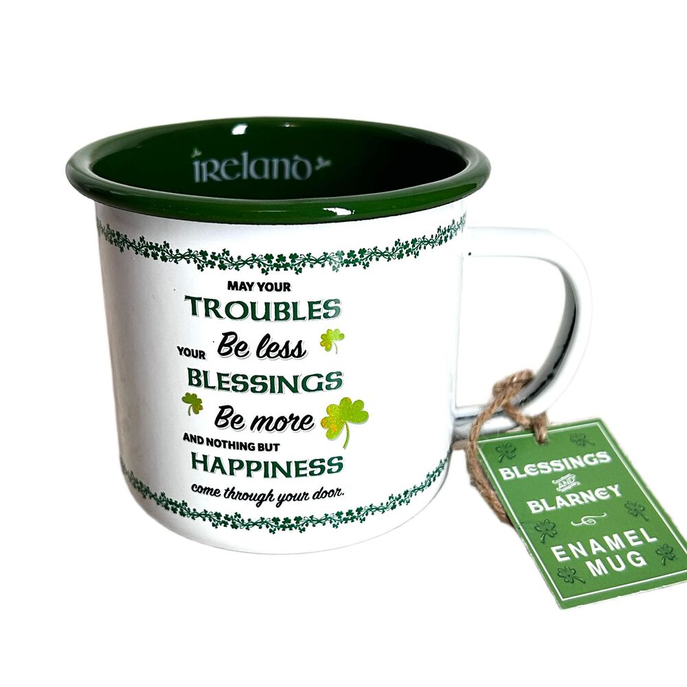 Irish Blessing NEW Enamel Metal Coffee Mug Cup St Patrick’s Day Paddys NWT